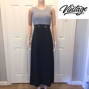 David Warren Vintage 90’s Black & White Striped Sleeveless Maxi Dress Size 6